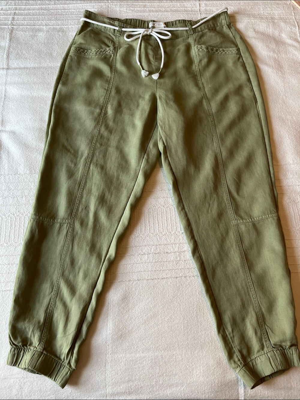 C&C California Olive Green Women’s Linen blend Joggers with Drawstring